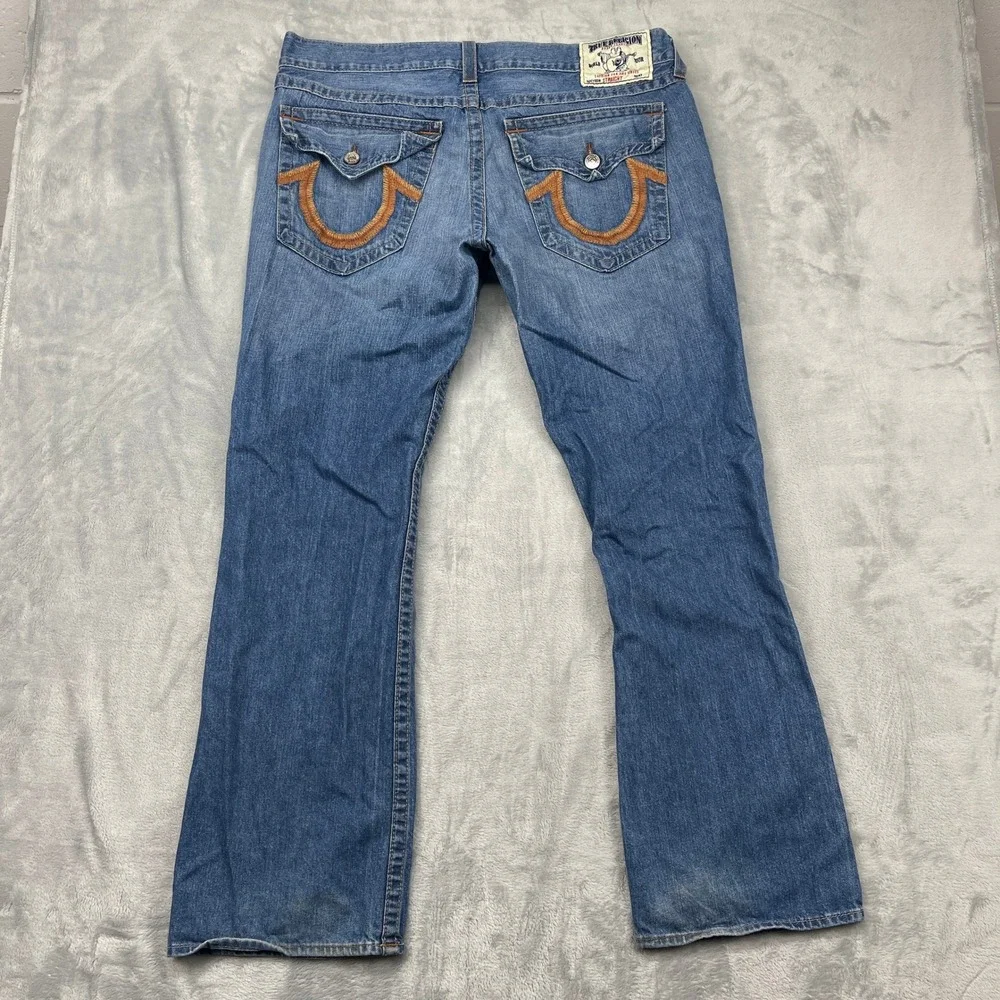 True Religion Straight Leg Jeans Mens 40x32 Blue Medium Wash Distressed Y2K